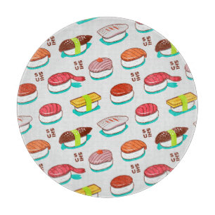 Vintage nigiri sushi, doodle pattern cutting board