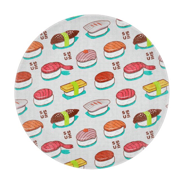 Vintage nigiri sushi, doodle pattern cutting board (Front)