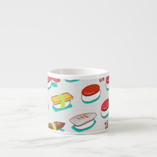 Vintage nigiri sushi, doodle pattern espresso cup