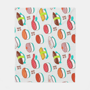 Vintage nigiri sushi, doodle pattern fleece blanket