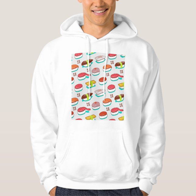Vintage nigiri sushi, doodle pattern hoodie (Front)