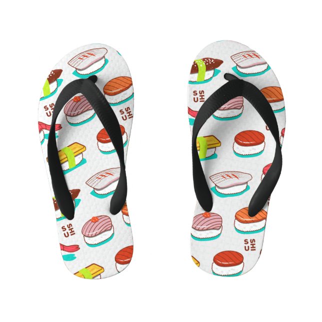 Vintage nigiri sushi, doodle pattern kid's flip flops (Footbed)
