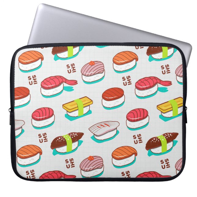 Vintage nigiri sushi, doodle pattern laptop sleeve (Front)