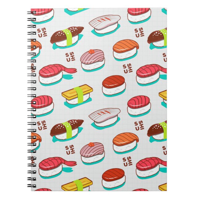 Vintage nigiri sushi, doodle pattern notebook (Front)