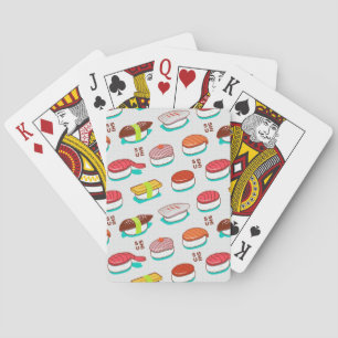 Vintage nigiri sushi, doodle pattern playing cards
