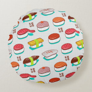 Vintage nigiri sushi, doodle pattern round cushion