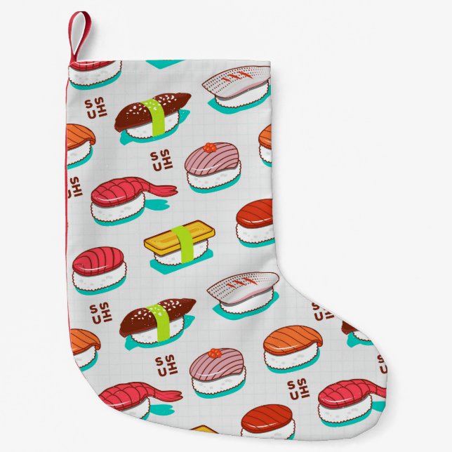 Vintage nigiri sushi, doodle pattern small christmas stocking (Front)