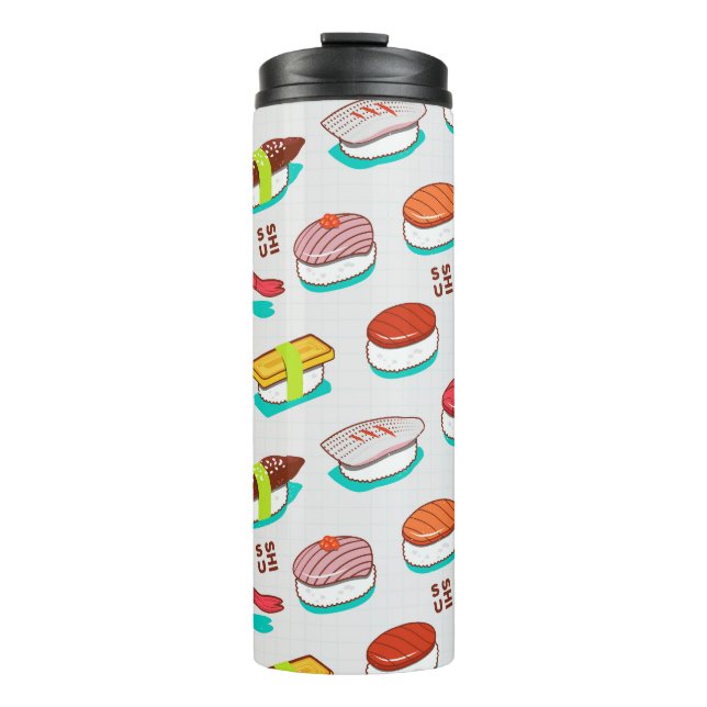 Vintage nigiri sushi, doodle pattern thermal tumbler (Front)