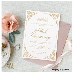 Vintage Nikah Gold Islamic Muslim Wedding Invitation