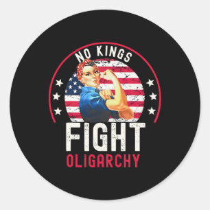 Vintage No Kings Fight Oligarchy Woman's Girl Amer Classic Round Sticker