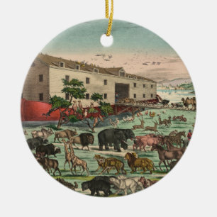 Vintage Noahs Ark Animals Illustration 1882 Ceramic Tree Decoration