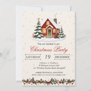 Vintage Nordic Christmas Cottage Holiday Party Invitation