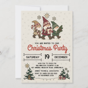 Vintage Nordic Christmas Gnomes Holiday Party Invitation