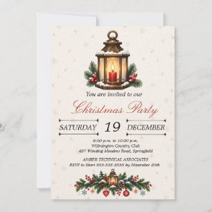 Vintage Nordic Christmas Lantern Evergreen Garland Invitation