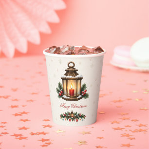 Vintage Nordic Christmas Lantern Evergreen Garland Paper Cups