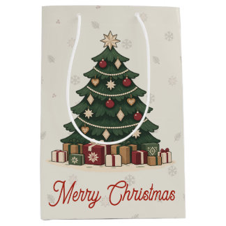 Vintage Nordic Christmas Tree Holiday Party Medium Gift Bag