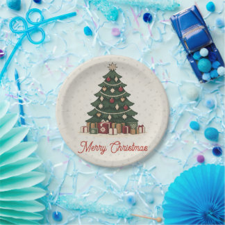 Vintage Nordic Christmas Tree Holiday Party Paper Plate
