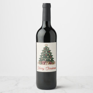 Vintage Nordic Christmas Tree Holiday Party Wine Label
