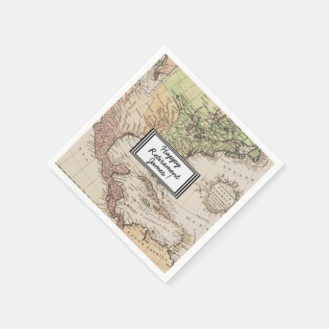 Vintage North America Map Personalised Retirement Napkin (Corner)