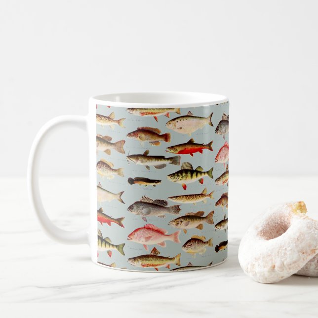 Vintage North American Fish Pattern Coffee Mug (With Donut)