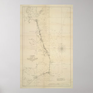 Vintage North Carolina and Virginia Coastal Map Poster