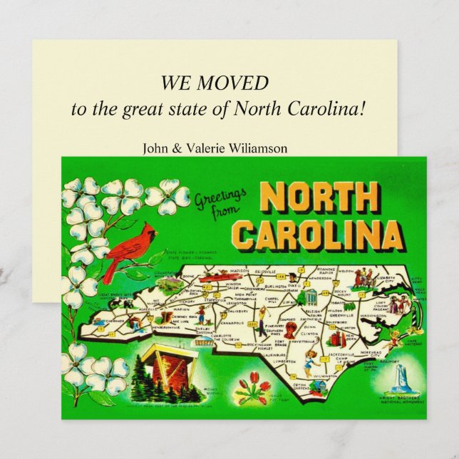 Vintage North Carolina Moving Announcement (Front/Back)