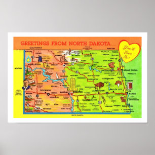 Vintage north Dakota Postcard  Print