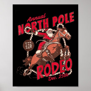 Vintage North Le Rodeo Cowboy Santa Country Christ Poster