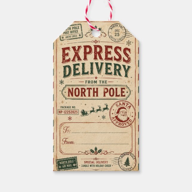 Vintage North Pole Express Shipping Label (Front)