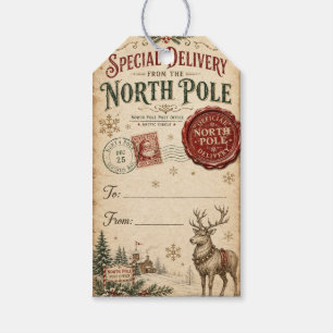 Vintage North Pole Official Delivery Santa Claus Gift Tags