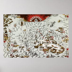 Vintage North Pole Old Antique Map World Poster