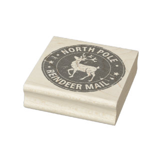 Vintage North Pole Reindeer Mail Christmas Rubber Stamp