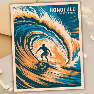 Vintage North Shore Oahu Surfing Honolulu Hawaii Postcard