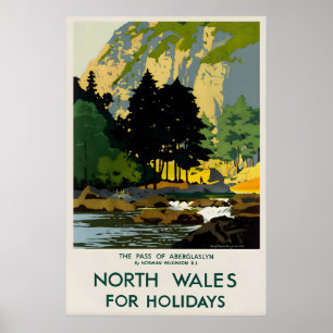 Vintage North Wales Travel Poster Aberglaslyn