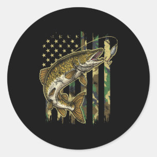 Vintage Northern Ke Fishing Camo American Flag Classic Round Sticker