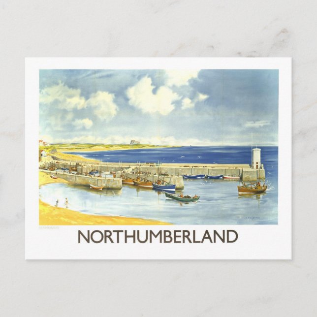 Vintage Northumberland Travel Poster Postcard (Front)