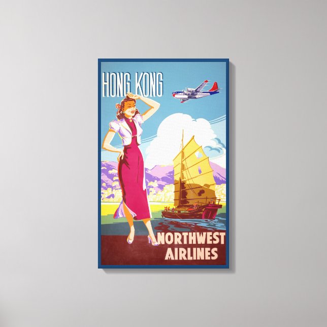 Vintage Northwest Airlines Advertising Poster Canvas Print (Front)
