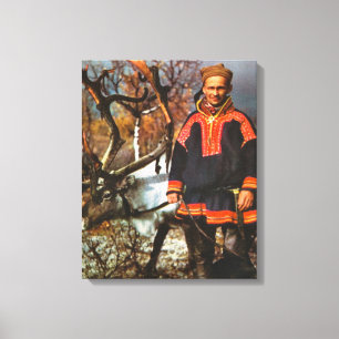Vintage Norway, Lapland, Sami and reindeer Canvas Print