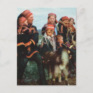 Vintage Norway, Lapland, Sami family 1950 Postcard