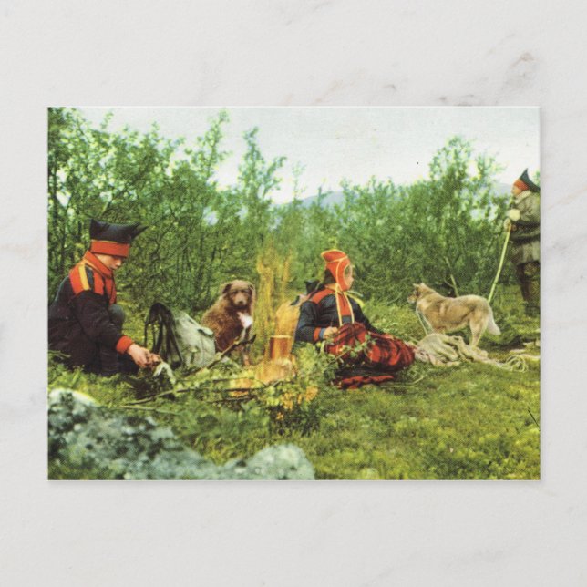 Vintage Norway, Lapland, Sami family fireside Postcard (Front)