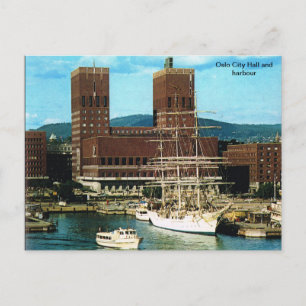 Vintage Norway,  Oslo City CHall and harbour Postcard