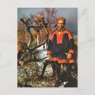 Vintage Norway, Sami and his reindeer Postcard