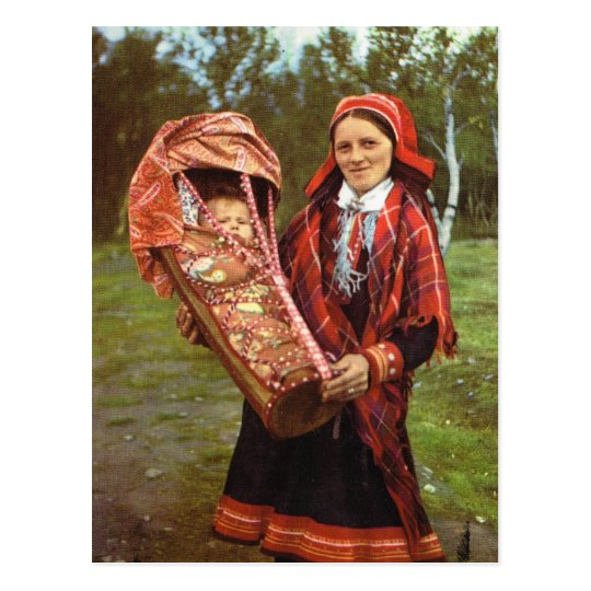 Vintage Norway, Sami mother and baby, Lapland Postcard