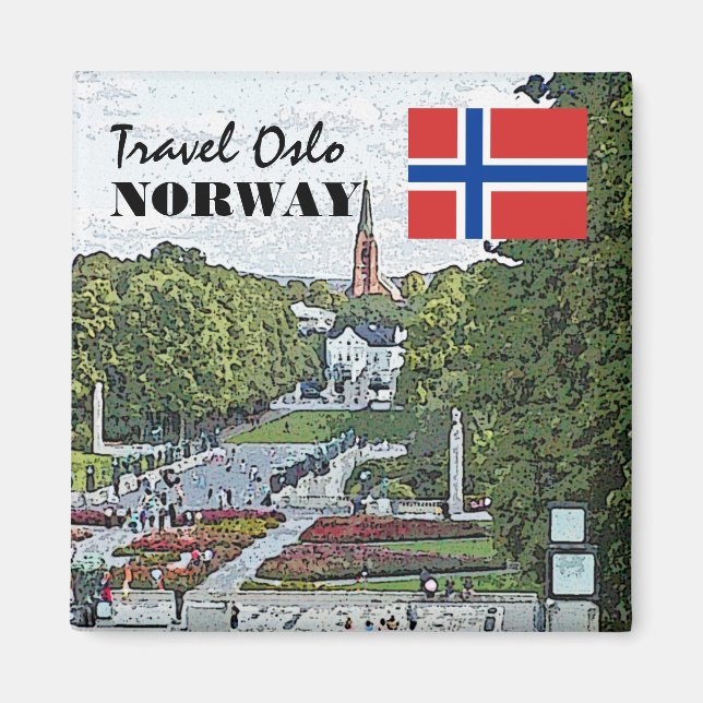 Vintage Norway Scandinavia Oslo Vigeland travel Magnet (Front)