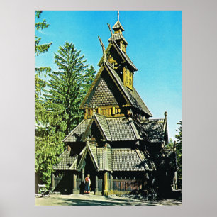 Vintage Norway, Stave Church Poster