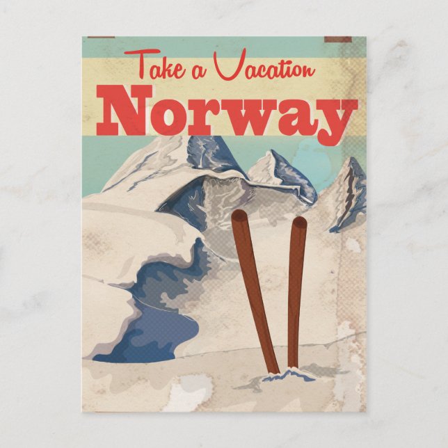 Vintage Norway Travel Poster Postcard (Front)