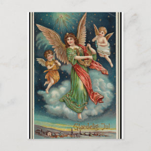 Vintage Norwegian Christmas Greetings Holiday Postcard