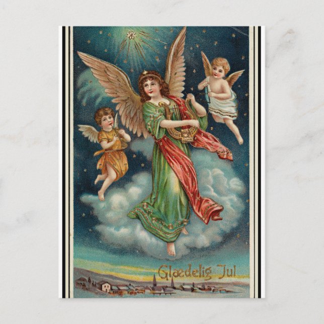 Vintage Norwegian Christmas Greetings Holiday Postcard (Front)