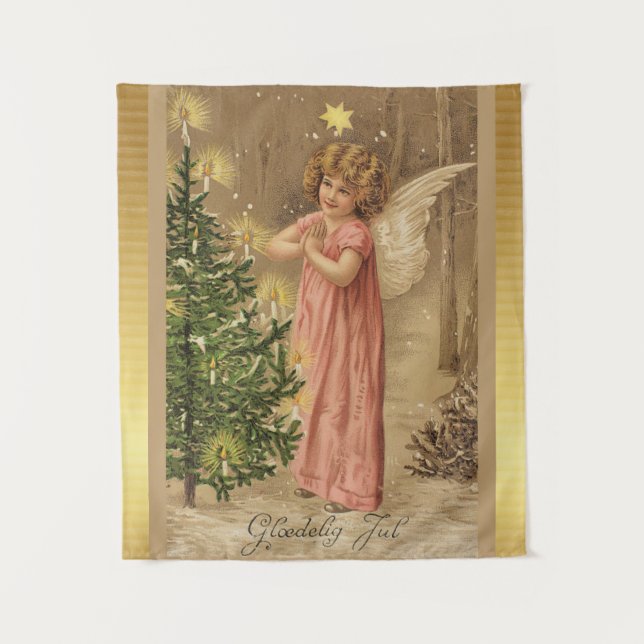 Vintage Norwegian Christmas Illustration Tapestry (Front)