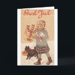 Vintage Norwegian / Danish God Jul Christmas Card<br><div class="desc">Retro / Vintage Danish / Norwegian Christmas greeting card.  Lovely girl and her little dog walking through the snow with Christmas goodies!  God Jul!</div>